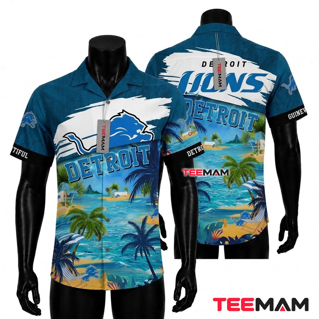 Detroit Lions Hawaiian Shirt Island Scenery Beach Front
