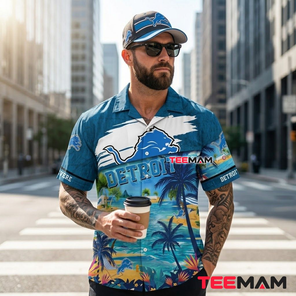 Detroit Lions Hawaiian Shirt Island Scenery Beach Back Detroit Lions Hawaiian Shirt Island Scenery Beach Back