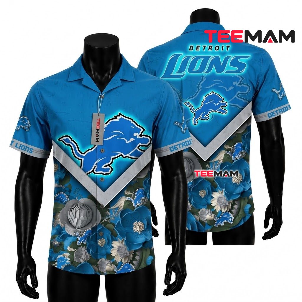 Detroit Lions Hawaiian Shirt Neon Floral Front