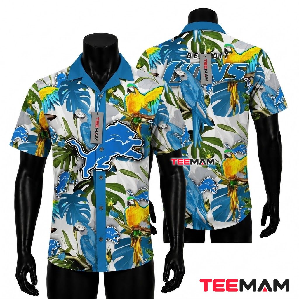 Detroit Lions Hawaiian Shirt Parrot Jungle Beach Front