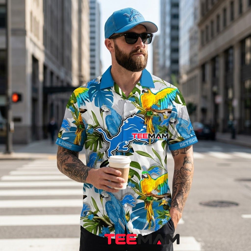 Detroit Lions Hawaiian Shirt Parrot Jungle Beach Back Detroit Lions Hawaiian Shirt Parrot Jungle Beach Back
