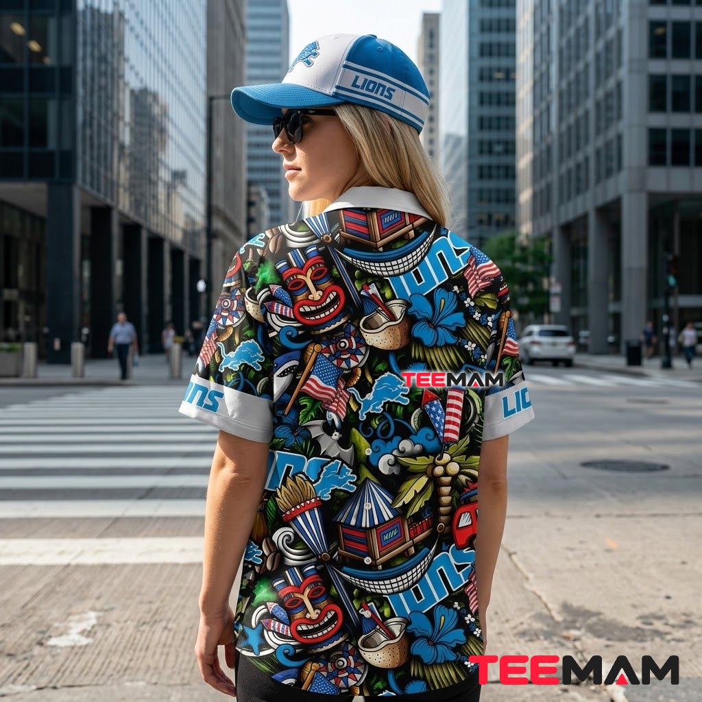 Detroit Lions Hawaiian Shirt Patriotic Tiki Version 3 Detroit Lions Hawaiian Shirt Patriotic Tiki Version 3