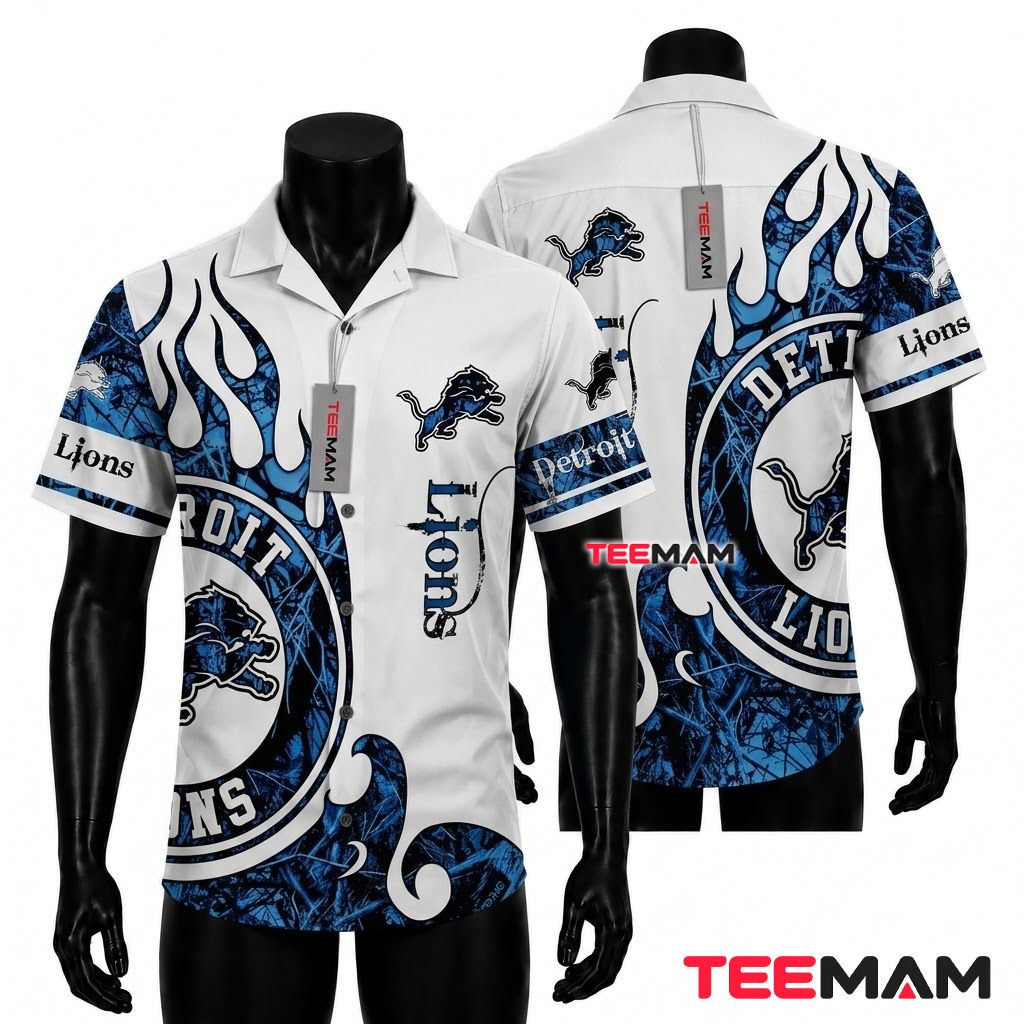 Detroit Lions Hawaiian Shirt Personalized Flame Front