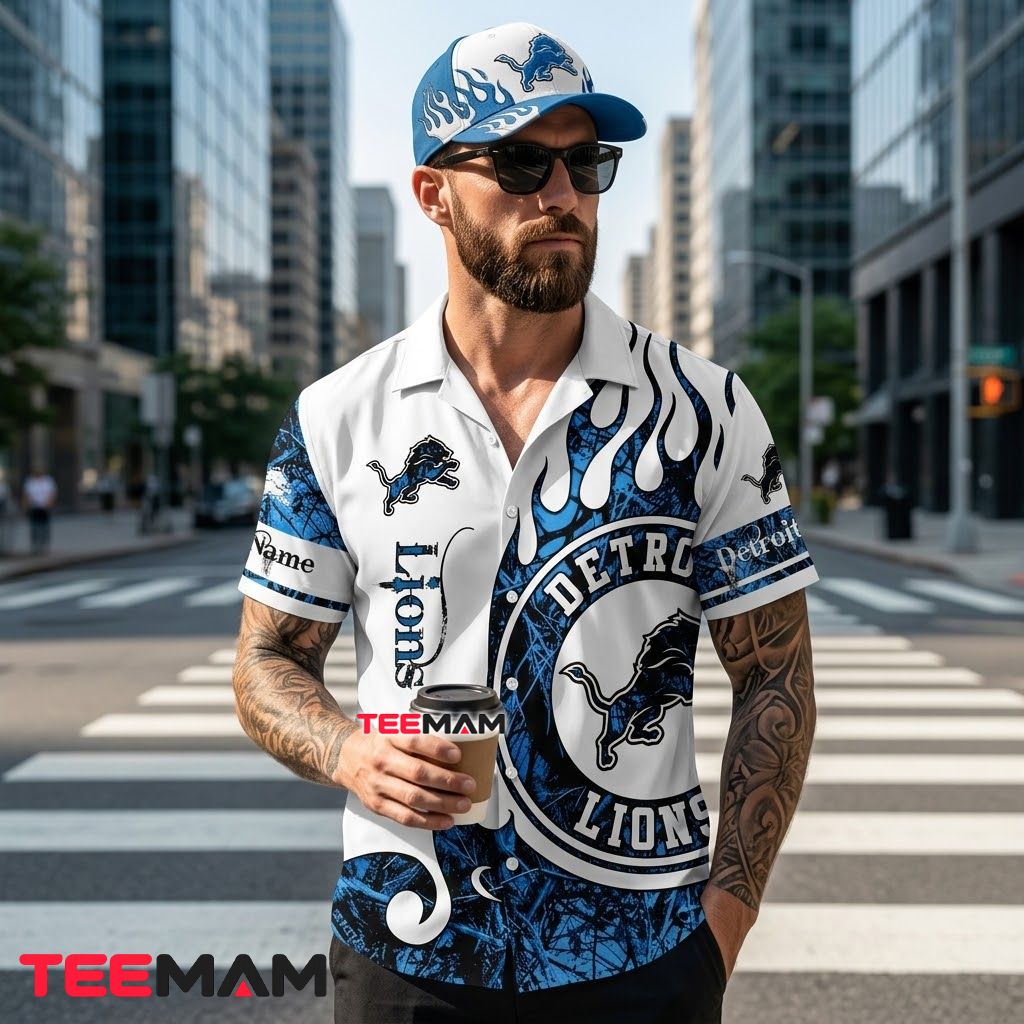 Detroit Lions Hawaiian Shirt Personalized Flame Back Detroit Lions Hawaiian Shirt Personalized Flame Back