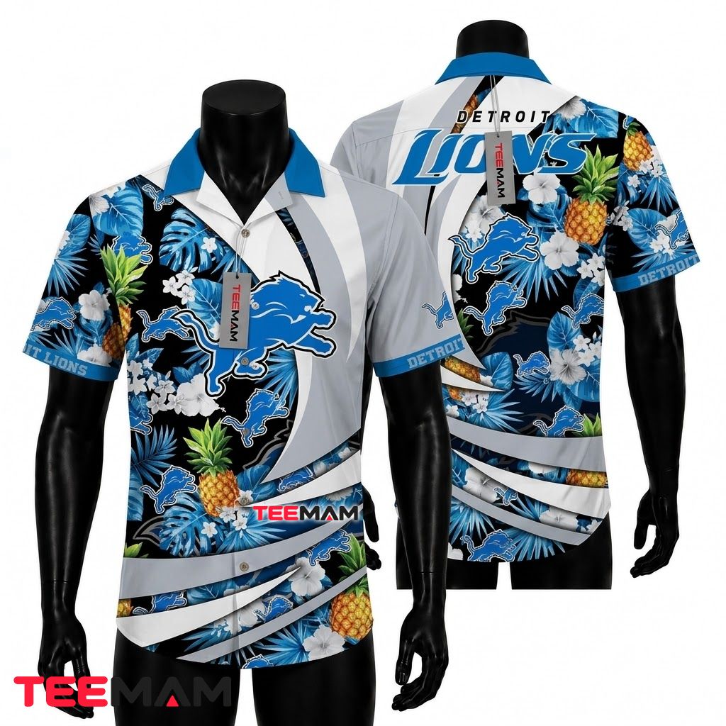 Detroit Lions Hawaiian Shirt Pineapple Hibiscus Front