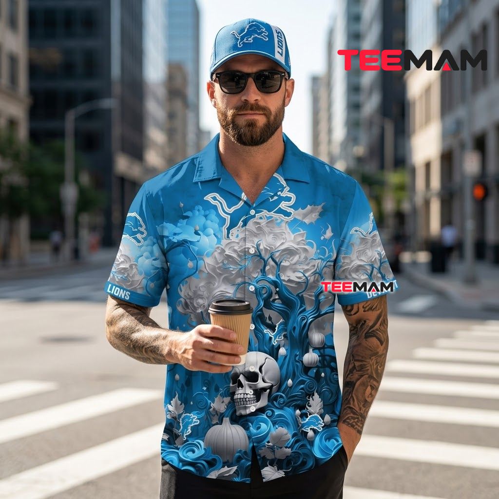 Detroit Lions Hawaiian Shirt Skull Pumpkin Back Detroit Lions Hawaiian Shirt Skull Pumpkin Back