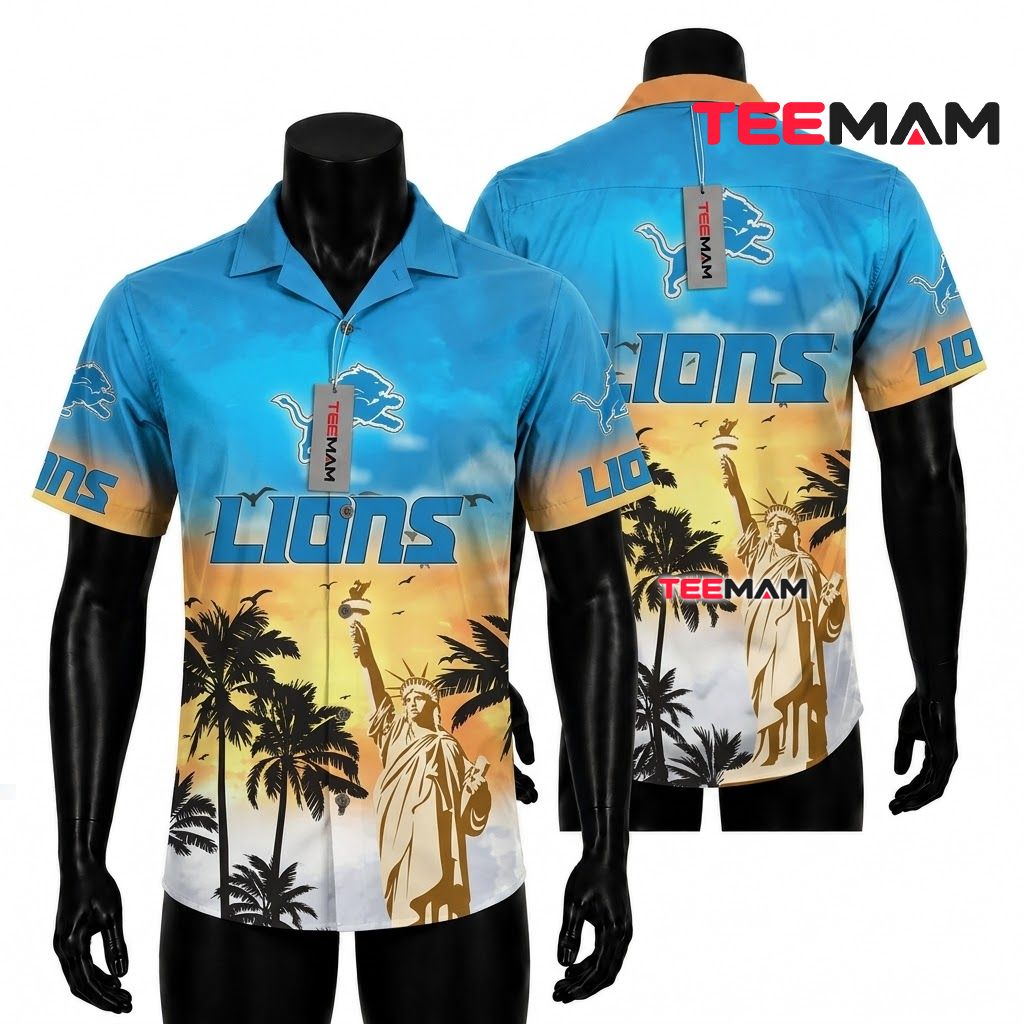 Detroit Lions Hawaiian Shirt Statue Of Liberty Front