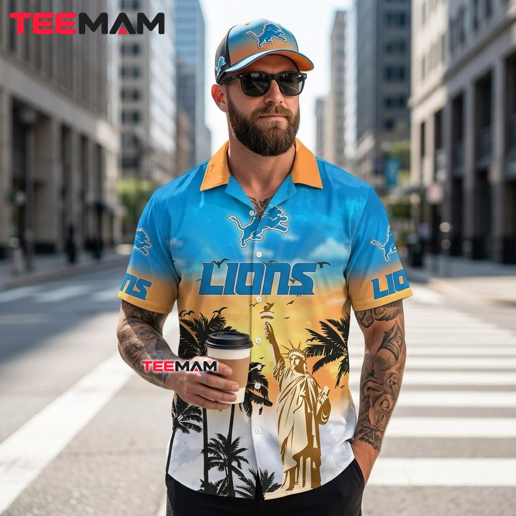 Detroit Lions Hawaiian Shirt Statue Of Liberty Back Detroit Lions Hawaiian Shirt Statue Of Liberty Back