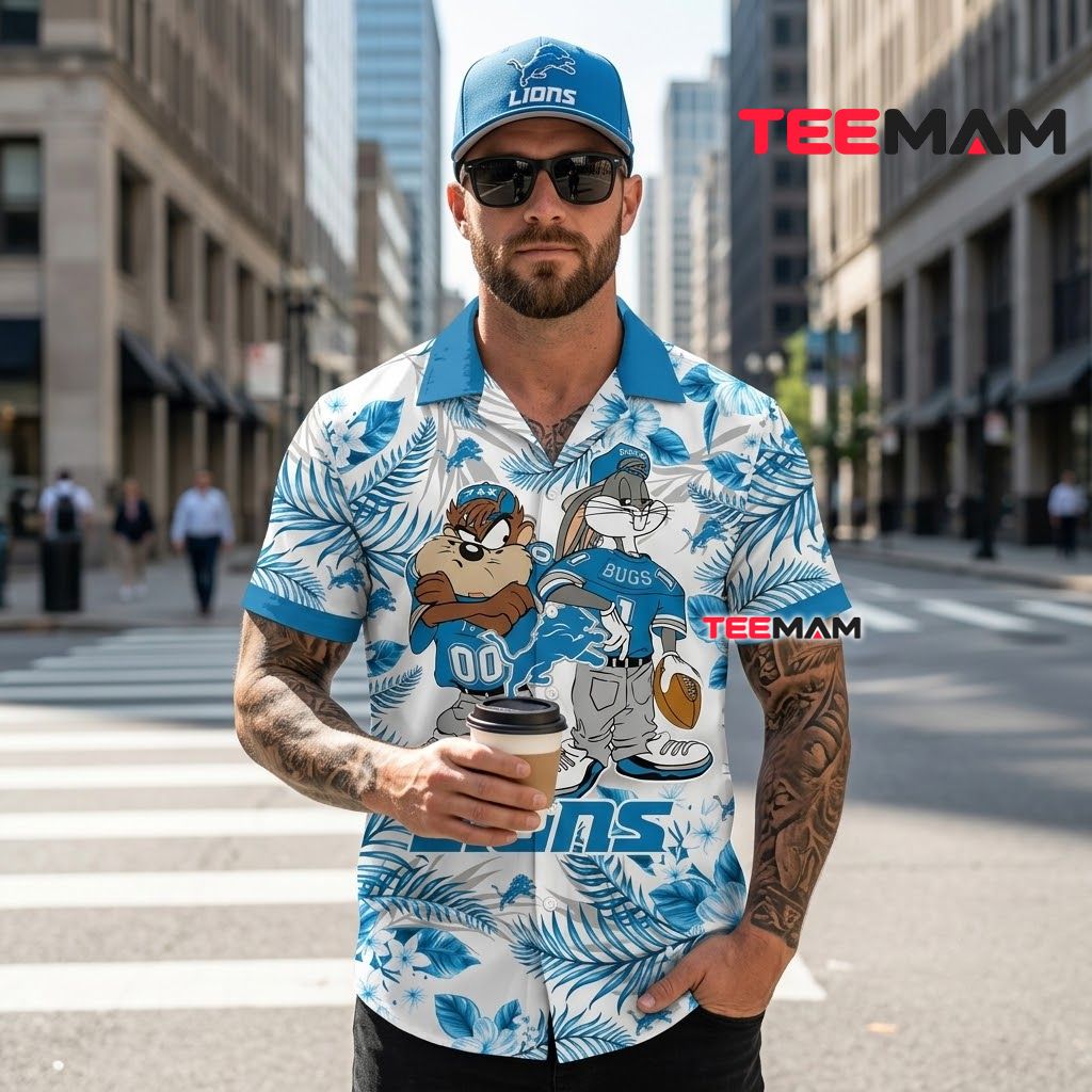 Detroit Lions Hawaiian Shirt Taz Bugs Back Detroit Lions Hawaiian Shirt Taz Bugs Back
