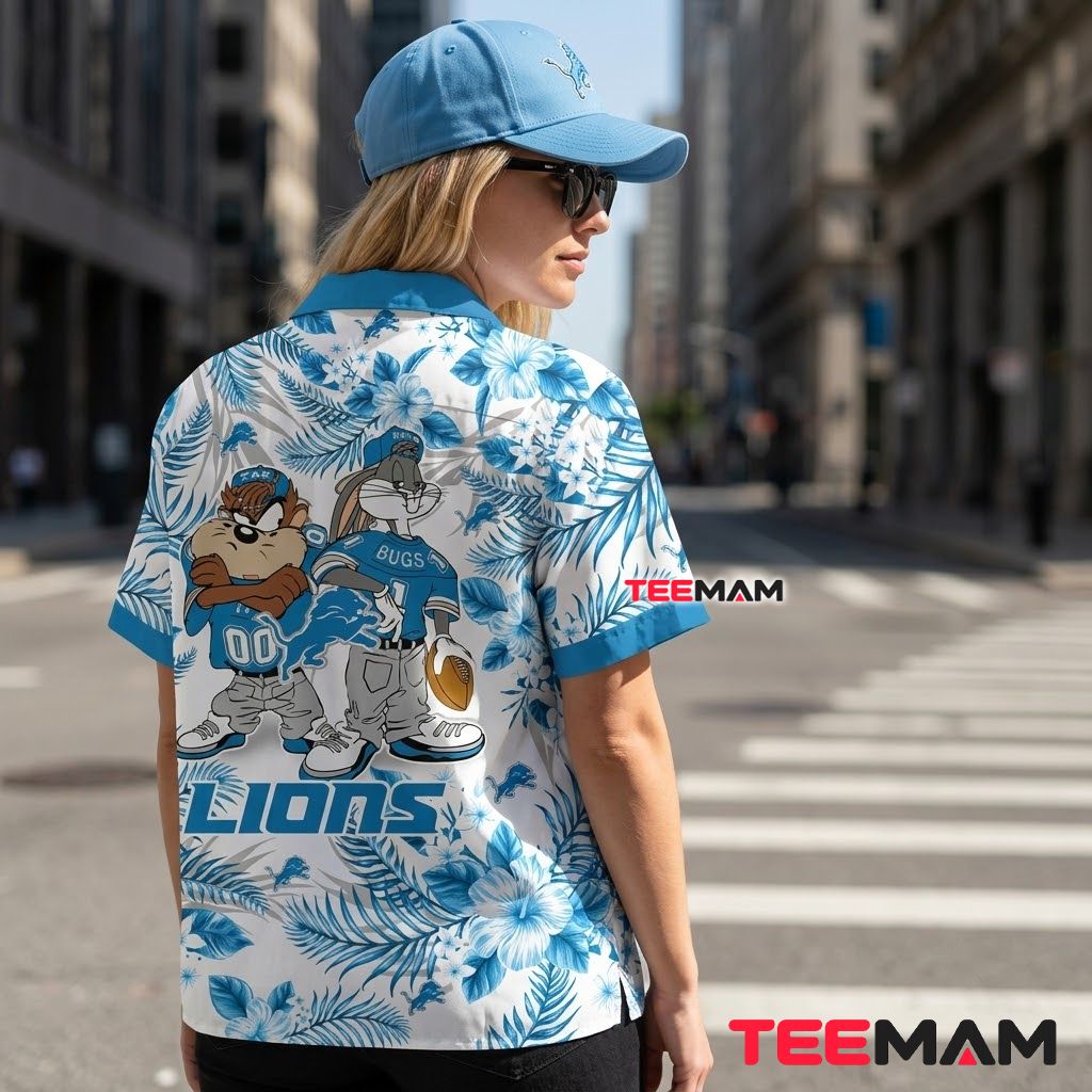 Detroit Lions Hawaiian Shirt Taz Bugs Version 3 Detroit Lions Hawaiian Shirt Taz Bugs Version 3