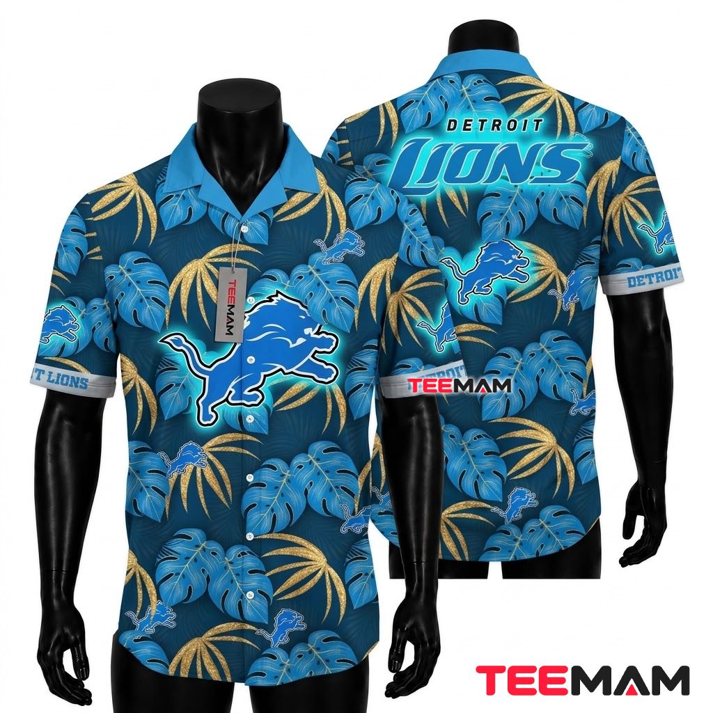 Detroit Lions Tropical Shirt Gold Monstera Front