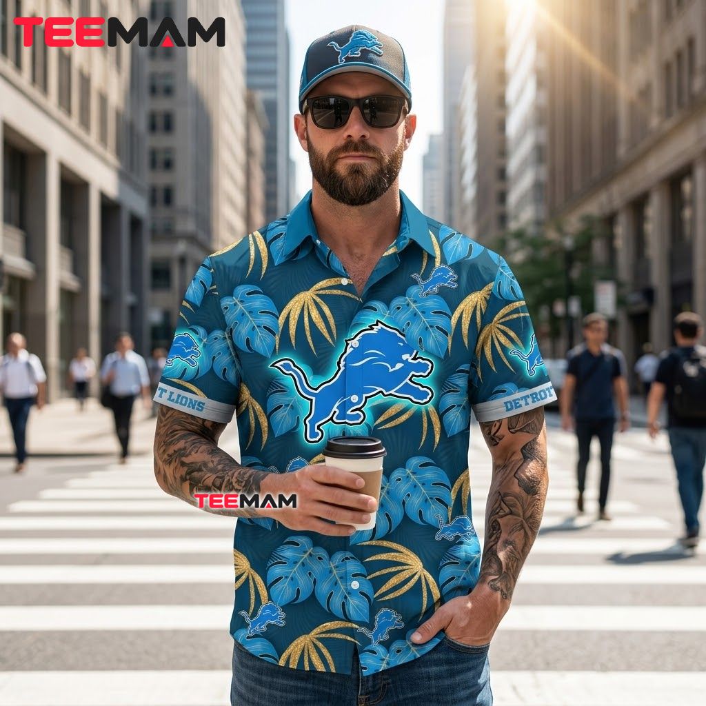 Detroit Lions Tropical Shirt Gold Monstera Back Detroit Lions Tropical Shirt Gold Monstera Back