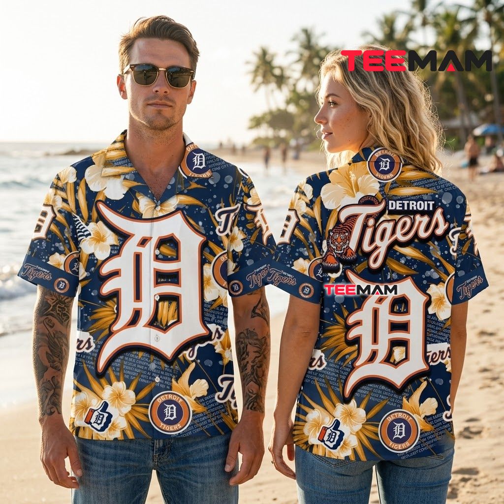Detroit Tigers Aloha Shirt Golden Hibiscus Back Detroit Tigers Aloha Shirt Golden Hibiscus Back