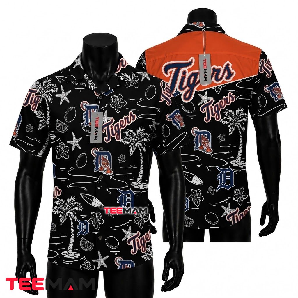 Detroit Tigers Aloha Shirt Palm Starfish Front