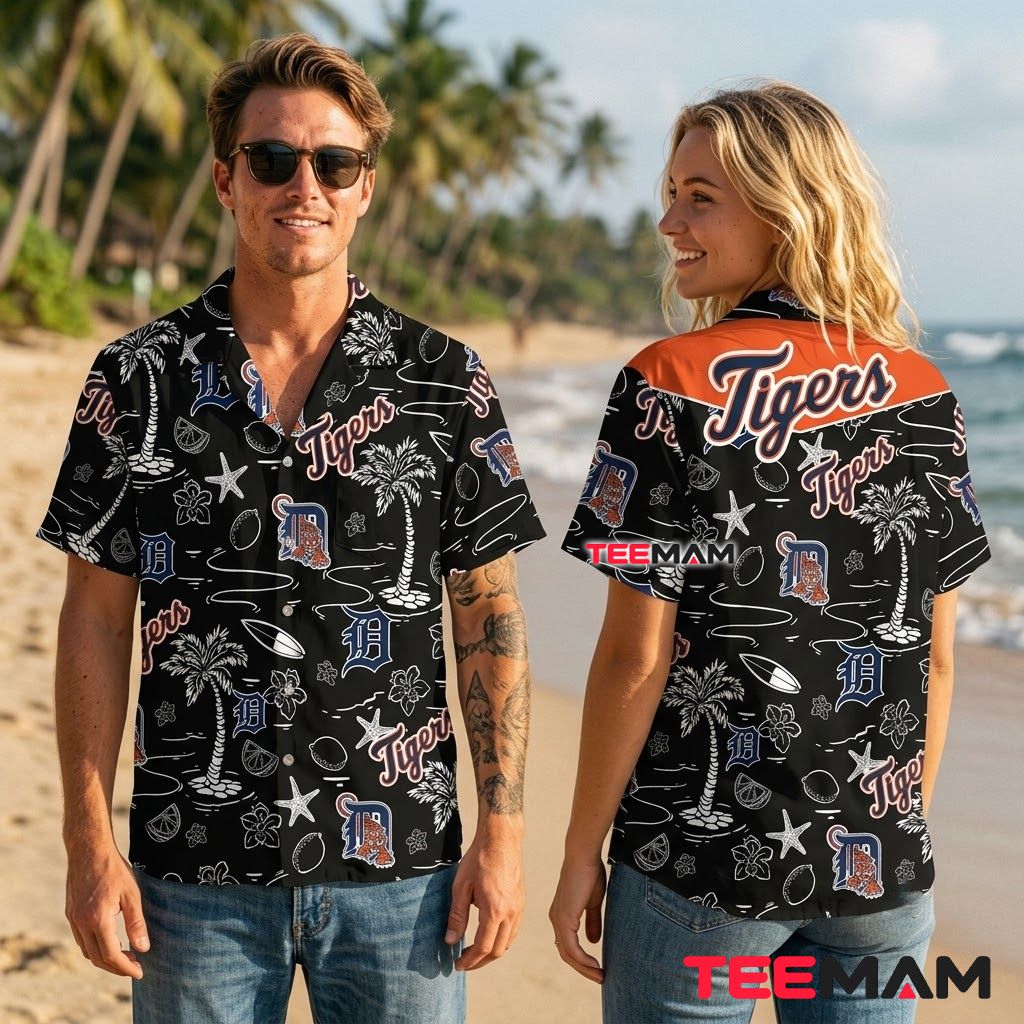 Detroit Tigers Aloha Shirt Palm Starfish Back Detroit Tigers Aloha Shirt Palm Starfish Back
