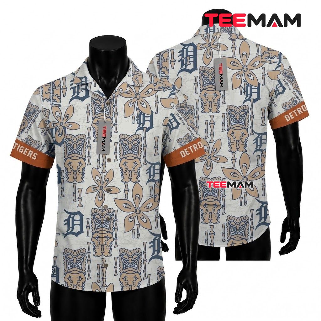 Detroit Tigers Aloha Shirt Tiki Mask Front
