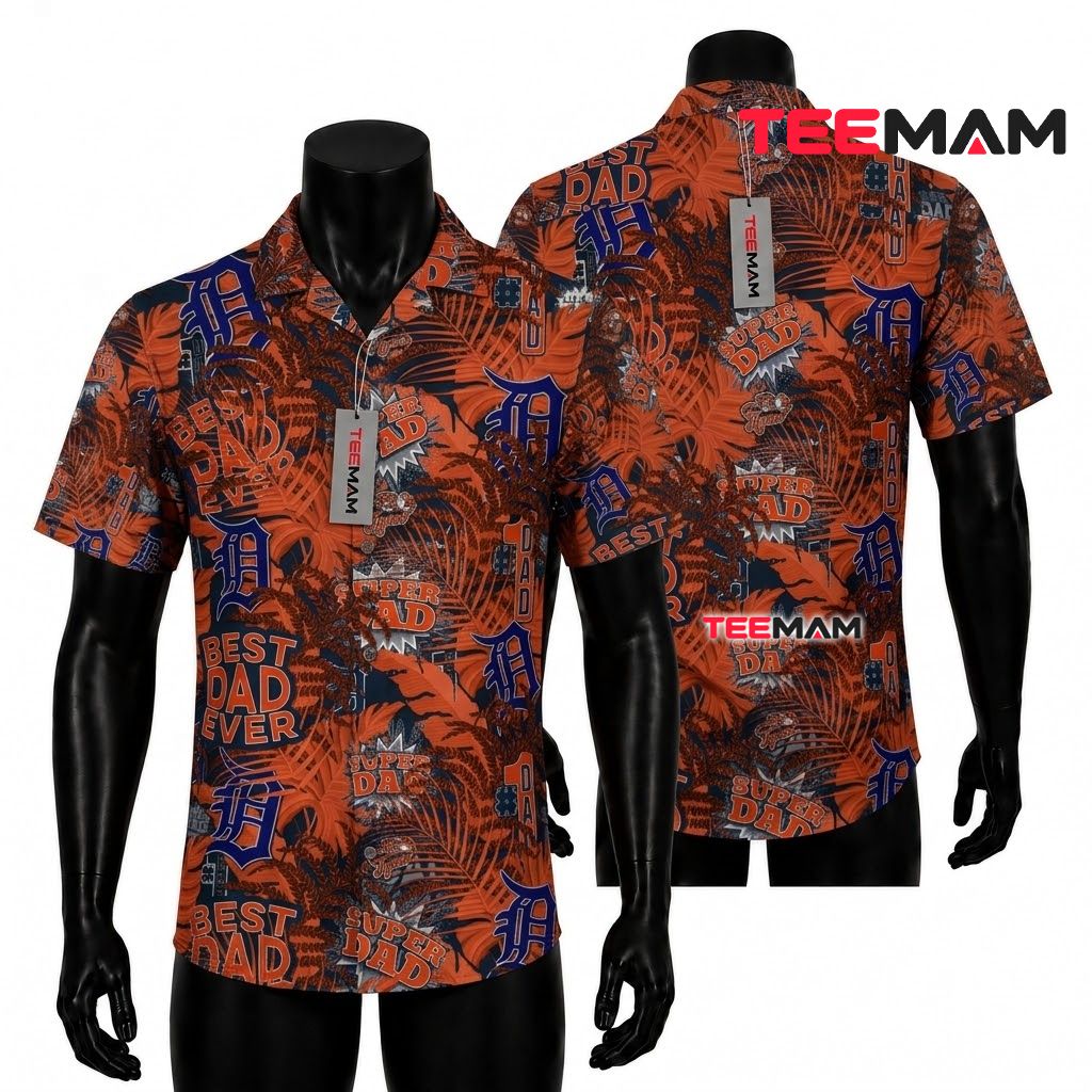 Detroit Tigers Aloha Shirt Tropical Dad Front