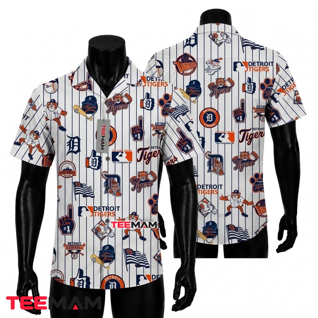 Detroit Tigers Button Up Shirt Mascot Pinstripe Front