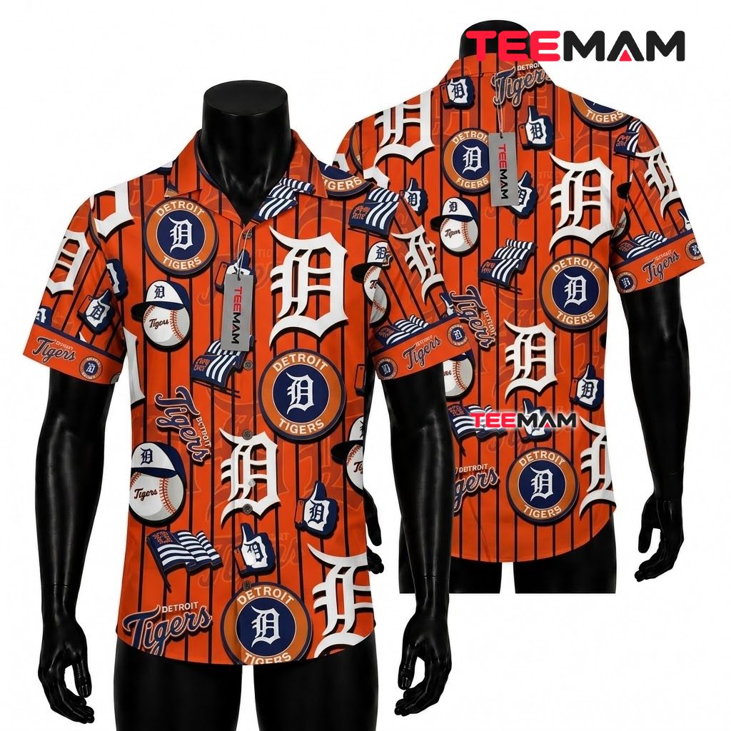 Detroit Tigers Hawaiian Shirt Logo Pinstripe Front