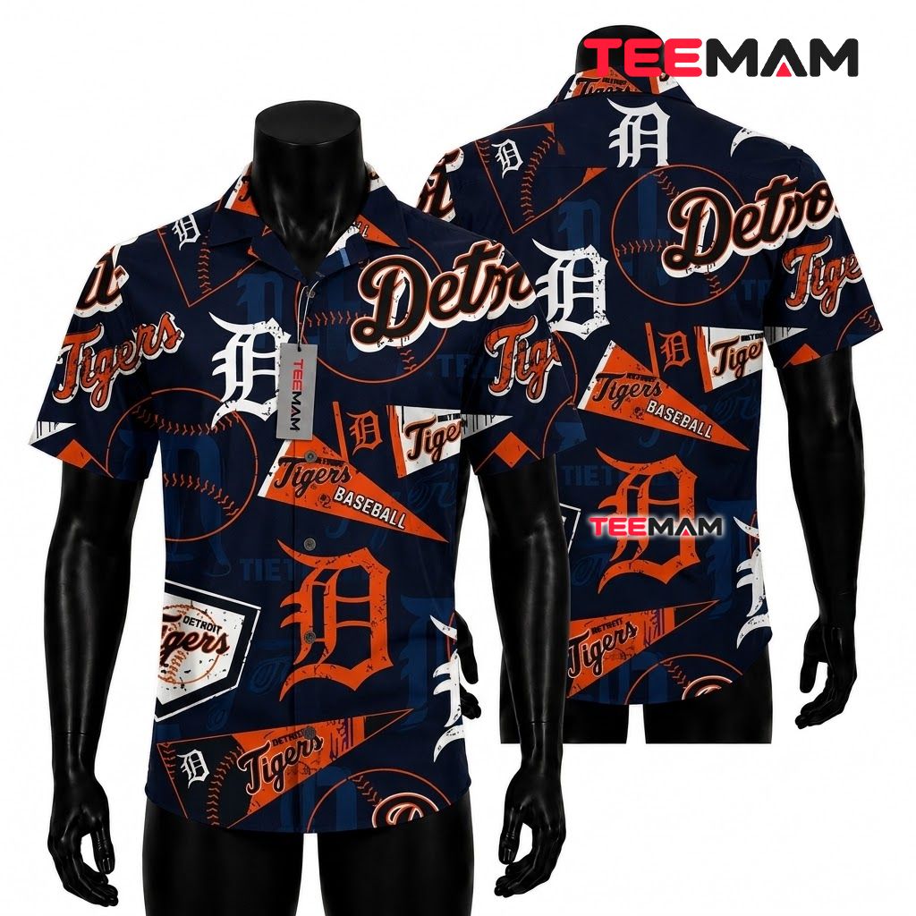 Detroit Tigers Hawaiian Shirt Pennant Baseball Front