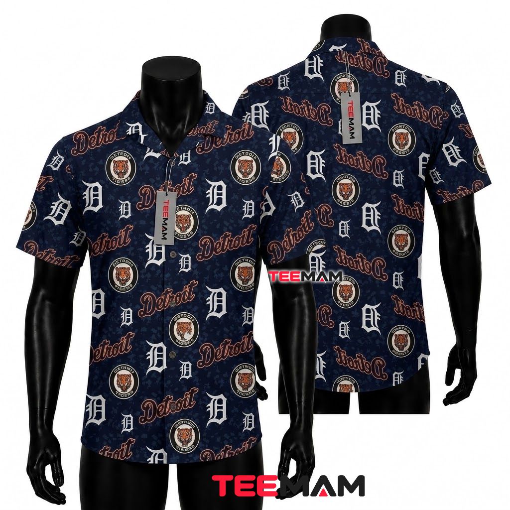 Detroit Tigers Hawaiian Shirt Repeat Pattern Front
