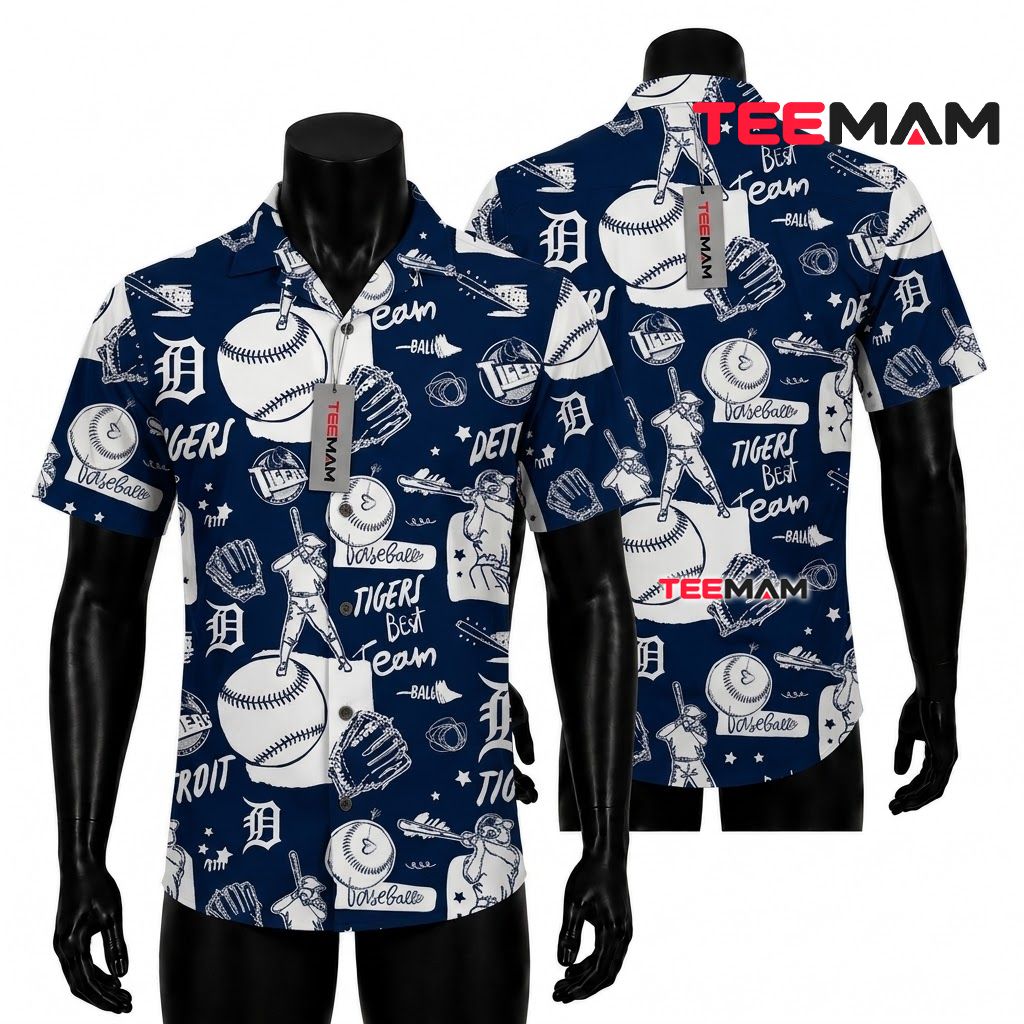 Detroit Tigers Hawaiian Shirt Sketch Baseball Front