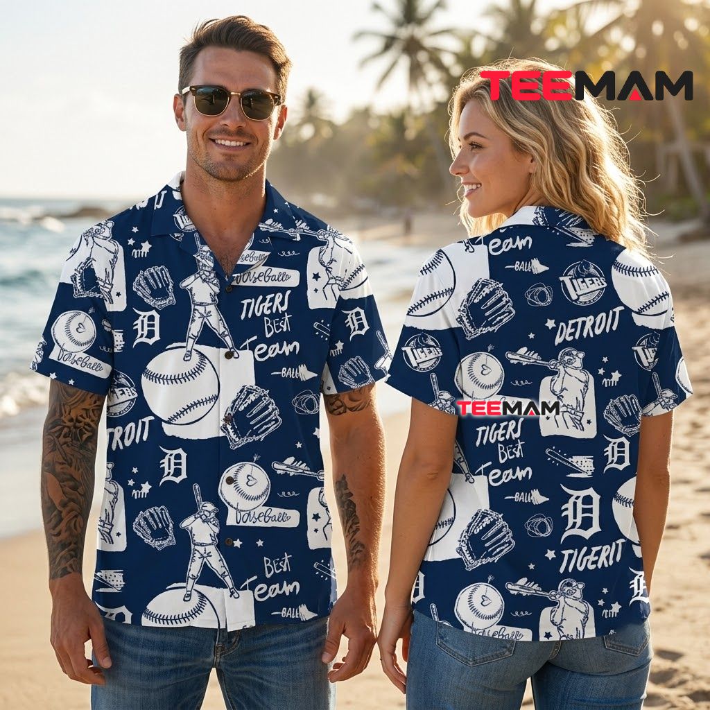 Detroit Tigers Hawaiian Shirt Sketch Baseball Back Detroit Tigers Hawaiian Shirt Sketch Baseball Back