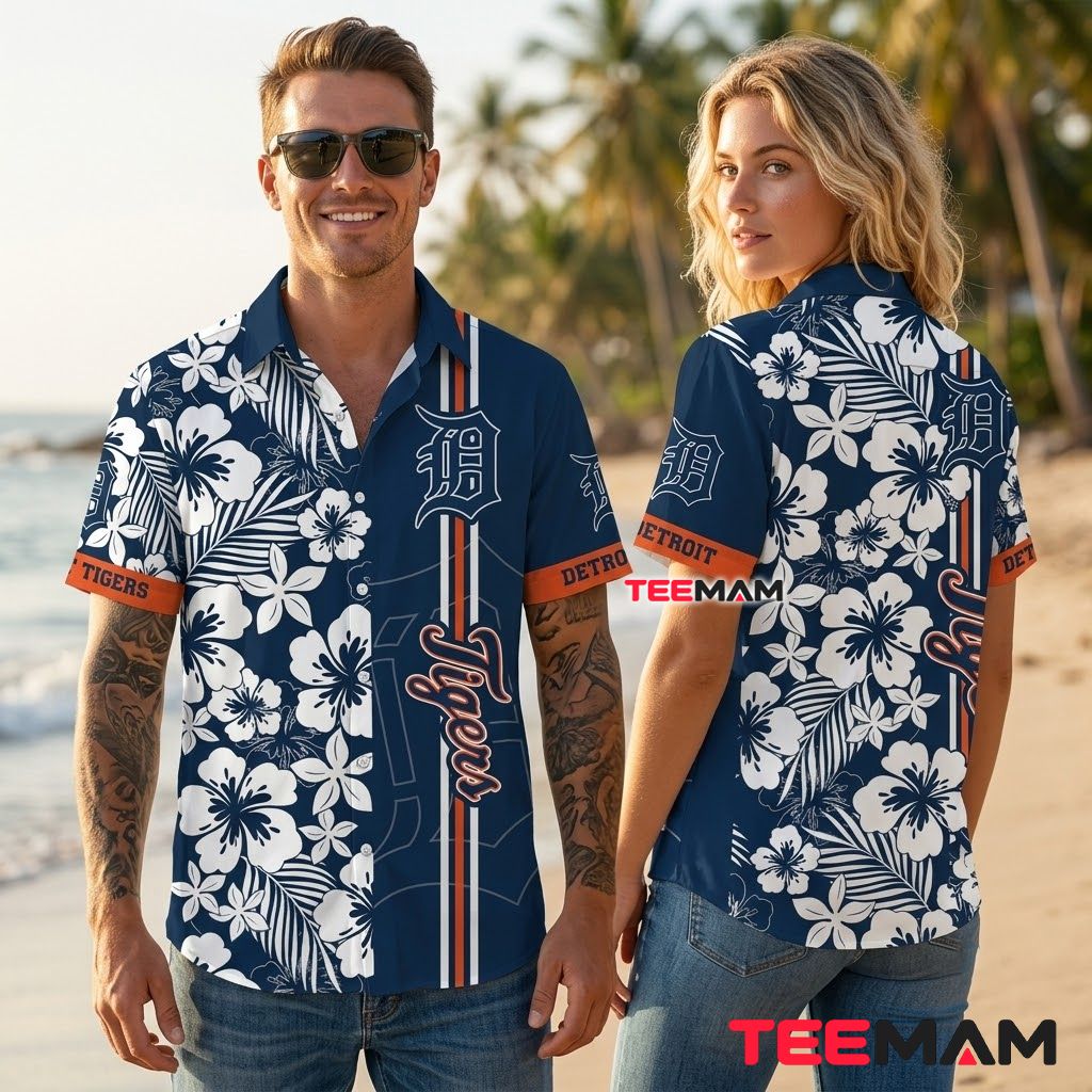 Detroit Tigers Hawaiian Shirt White Hibiscus Back Detroit Tigers Hawaiian Shirt White Hibiscus Back