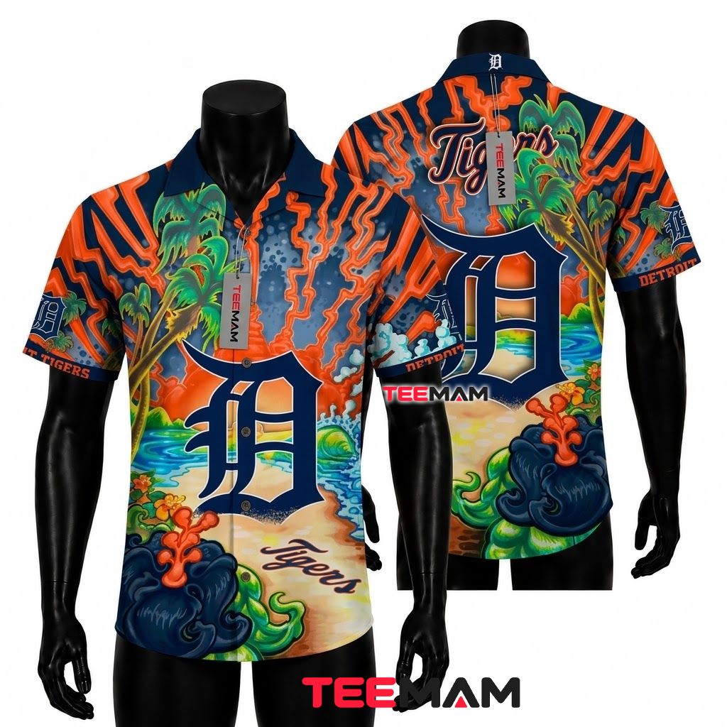 Detroit Tigers Tropical Shirt Beach Wave Front