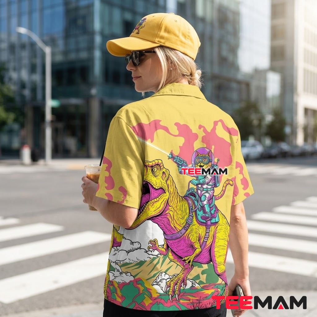 Dinosaur Hawaiian Shirt Cat Rider Yellow Version 3 Dinosaur Hawaiian Shirt Cat Rider Yellow Version 3