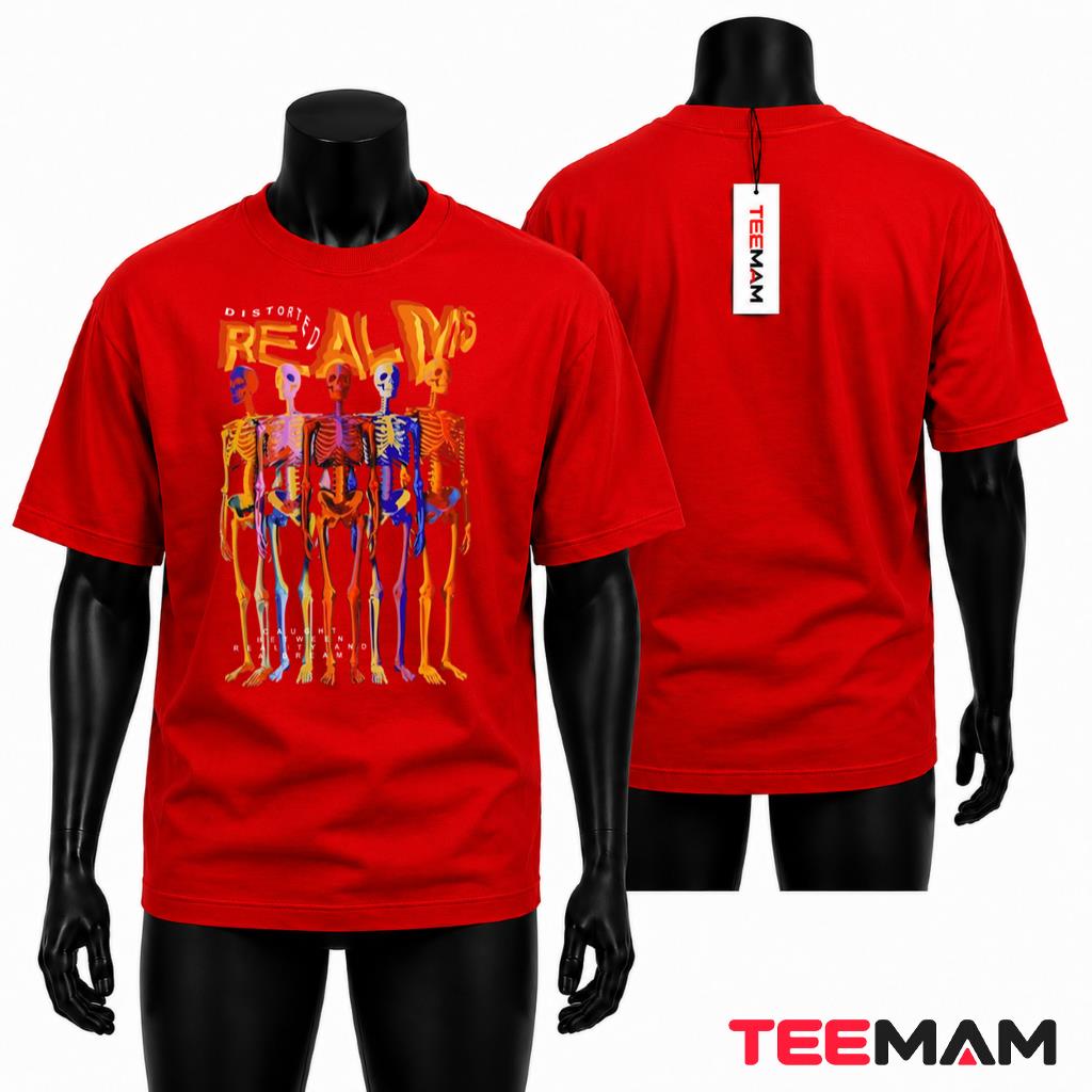 Distorted Realms Colorful Skeleton Art T-Shirt