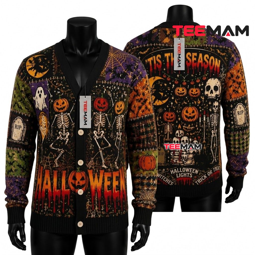Dripping Halloween Cardigan Skeleton Pumpkin 1