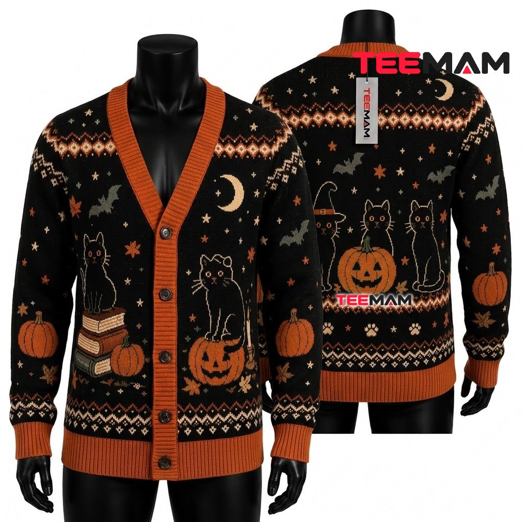 Fair Isle Halloween Cardigan Black Cat Books 1