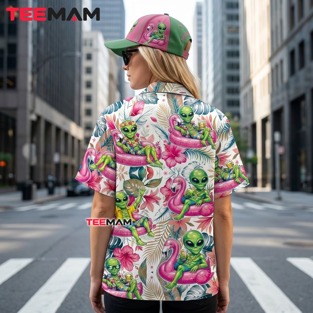 Flamingo Hawaiian Shirt Alien Beer Pool Float Beach Party Version 3 Flamingo Hawaiian Shirt Alien Beer Pool Float Beach Party Version 3
