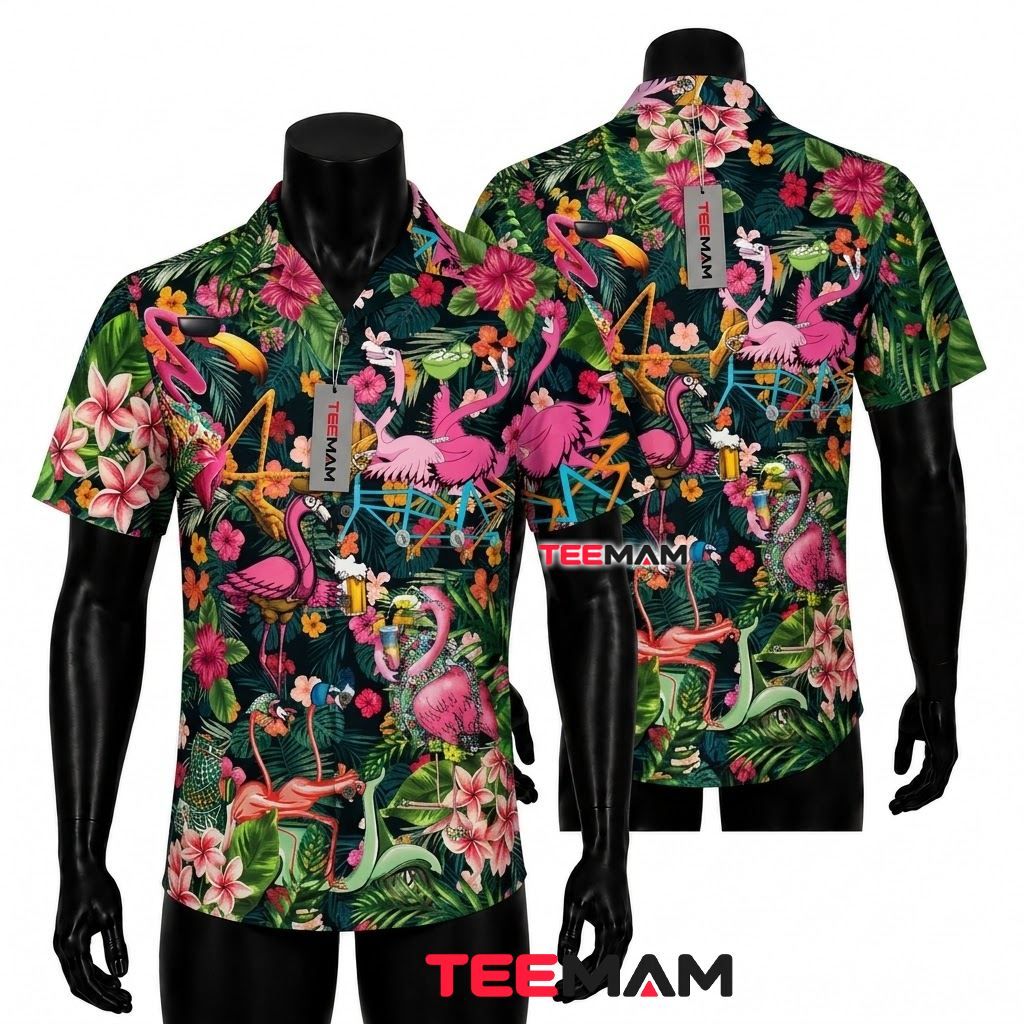 Flamingo Hawaiian Shirt Beach Party Tropical Front