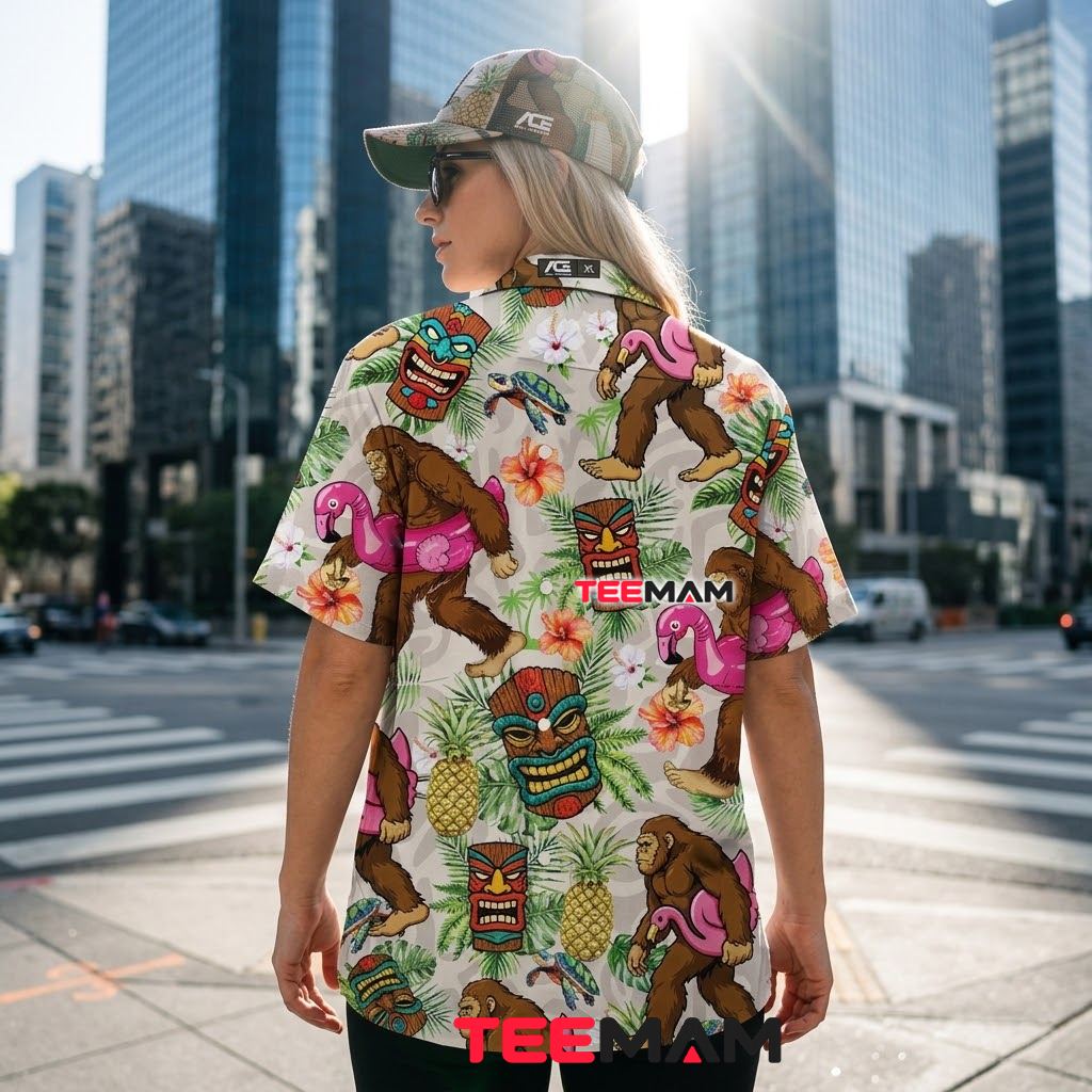 Flamingo Hawaiian Shirt Bigfoot Tiki Pineapple Tropical Version 3 Flamingo Hawaiian Shirt Bigfoot Tiki Pineapple Tropical Version 3