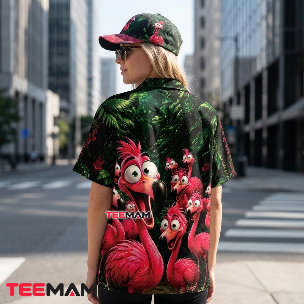 Flamingo Hawaiian Shirt Funny Cartoon Jungle Crowd Version 3 Flamingo Hawaiian Shirt Funny Cartoon Jungle Crowd Version 3