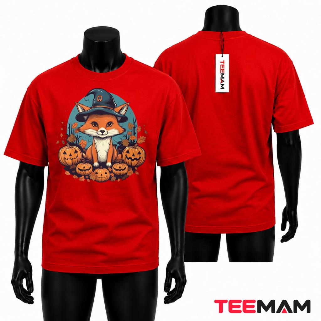 Fox Halloween T-Shirt Cute Witch Pumpkin Autumn Party Gift