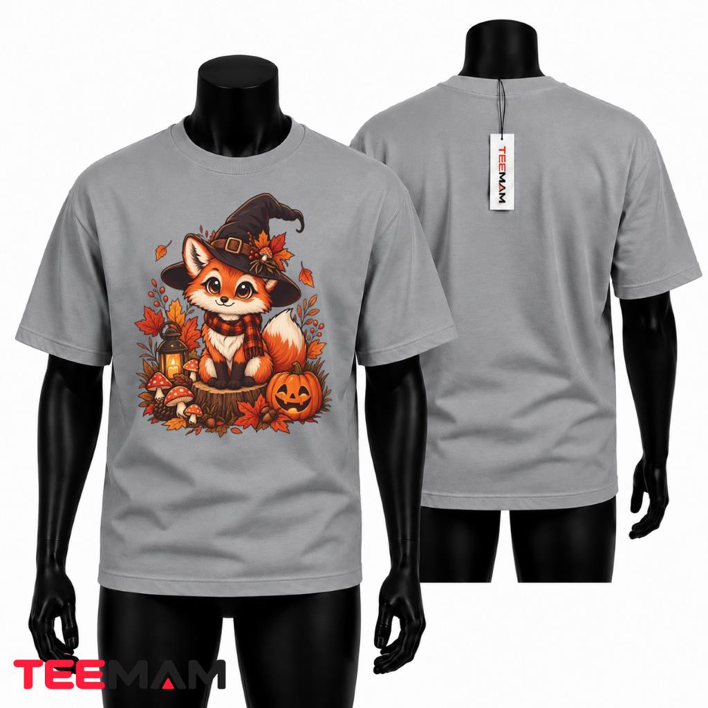 Fox Halloween T-Shirt Witch Cute Autumn Pumpkin Forest