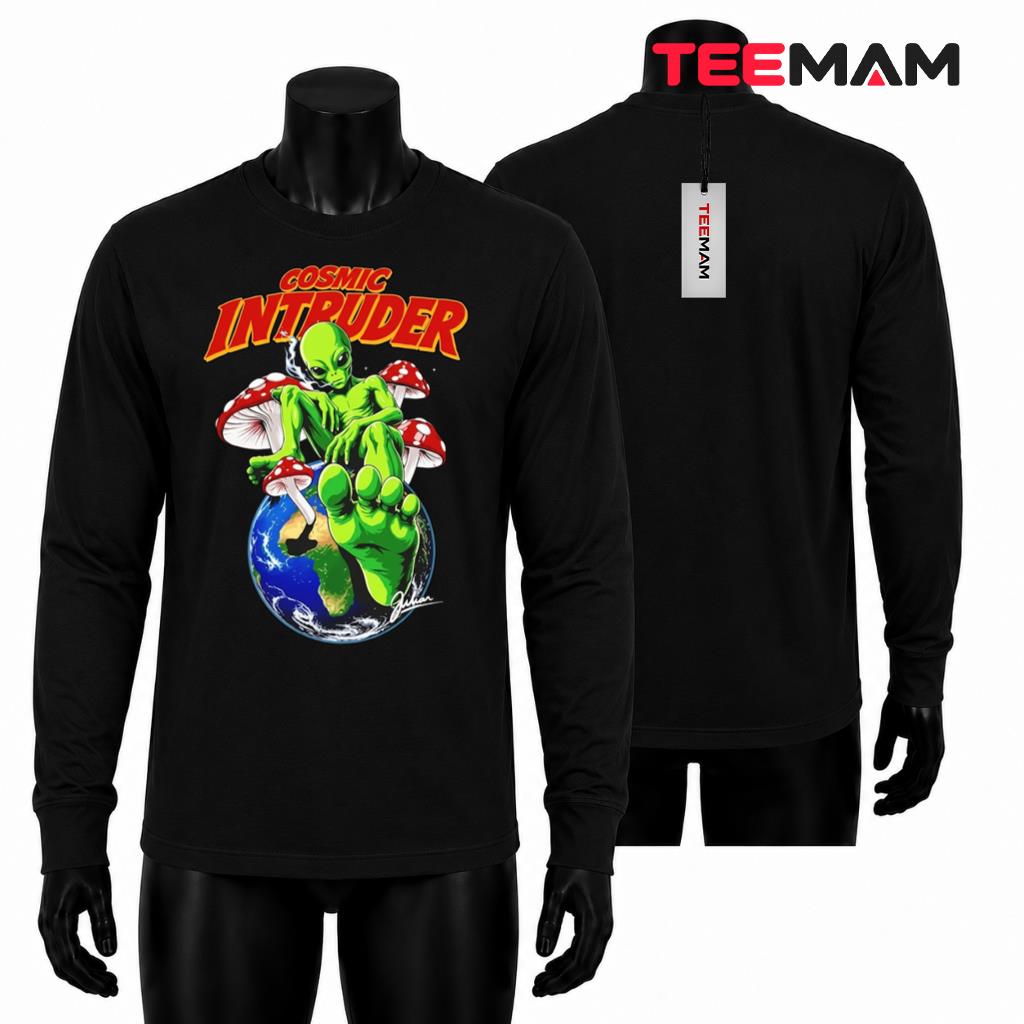 Funny Alien Long Sleeve Cosmic Intruder Mushroom Earth Design Funny Alien Long Sleeve Cosmic Intruder Mushroom Earth Design