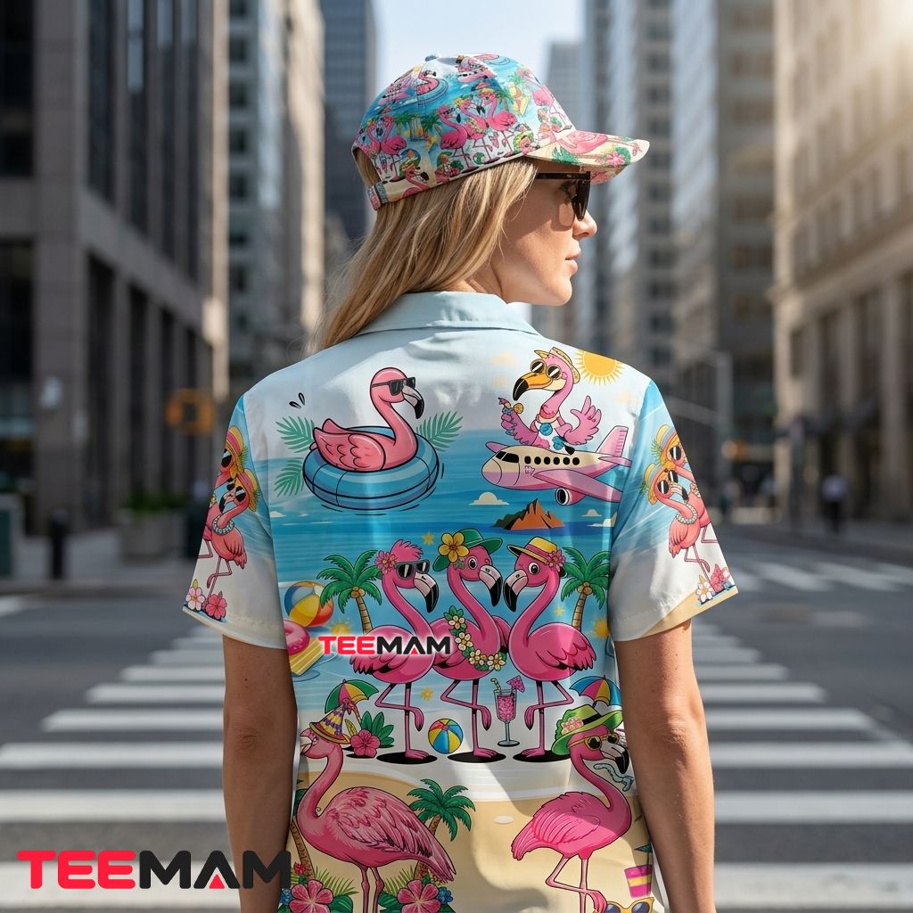 Funny Flamingo Hawaiian Shirt Tropical Beach Party Light Blue Version 3 Funny Flamingo Hawaiian Shirt Tropical Beach Party Light Blue Version 3