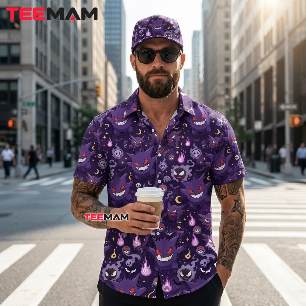 Gengar Pokemon Hawaiian Shirt Purple Ghost Set Back Gengar Pokemon Hawaiian Shirt Purple Ghost Set Back