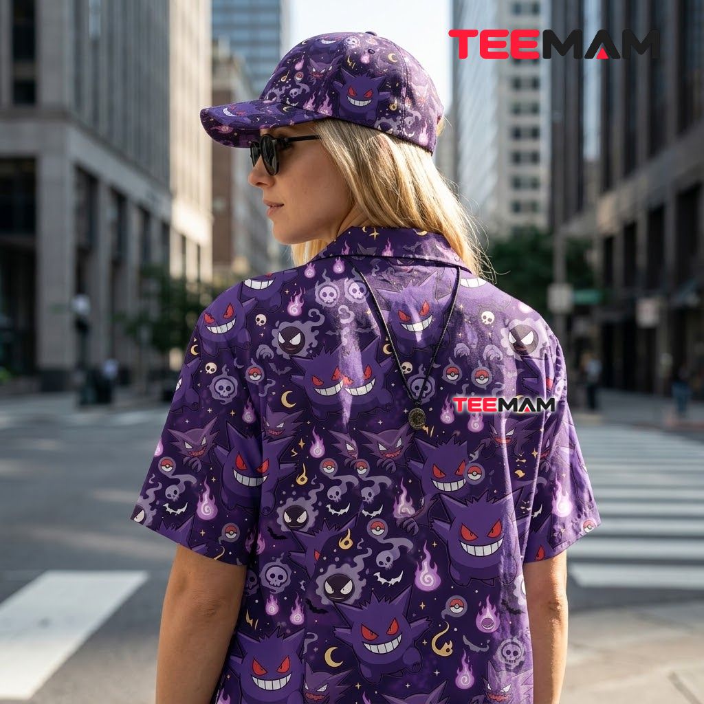 Gengar Pokemon Hawaiian Shirt Purple Ghost Set Version 3 Gengar Pokemon Hawaiian Shirt Purple Ghost Set Version 3