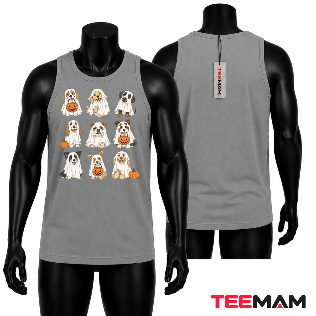 Ghost Dog Halloween Tank Top Pumpkin Spooky Puppy Lover Ghost Dog Halloween Tank Top Pumpkin Spooky Puppy Lover