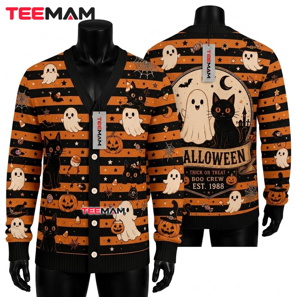 Ghost Halloween Cardigan Boo Crew Black Cat 1