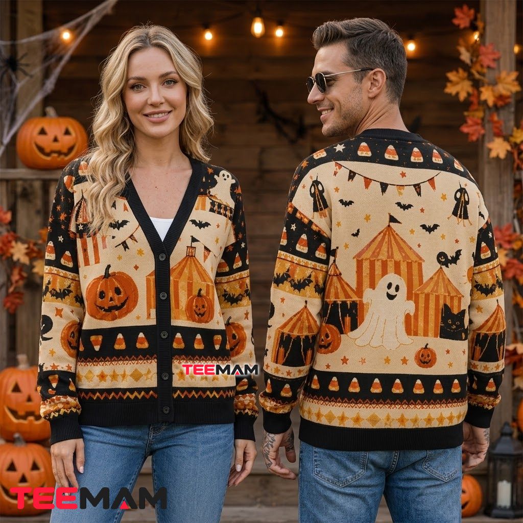 Ghost Halloween Cardigan Circus Tent Candy Corn 2 Ghost Halloween Cardigan Circus Tent Candy Corn 2
