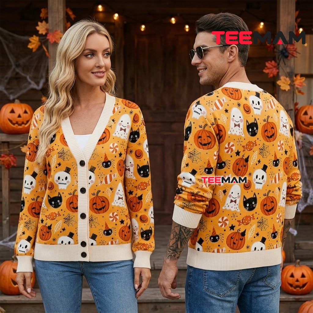 Ghost Halloween Cardigan Cute Pumpkin Skull Print 2 Ghost Halloween Cardigan Cute Pumpkin Skull Print 2