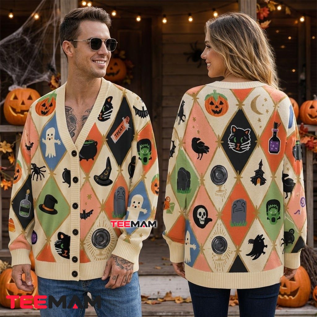 Ghost Halloween Cardigan Diamond Pumpkin Skull 2 Ghost Halloween Cardigan Diamond Pumpkin Skull 2