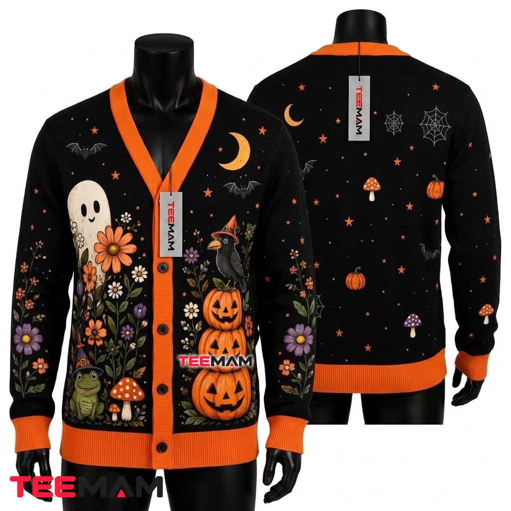 Ghost Halloween Cardigan Floral Pumpkin Mushroom 1