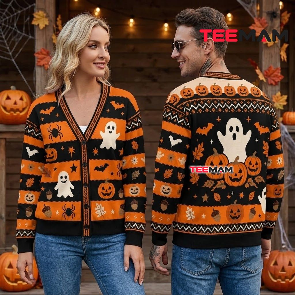 Ghost Halloween Cardigan Pumpkin Row Acorn Stripe 2 Ghost Halloween Cardigan Pumpkin Row Acorn Stripe 2